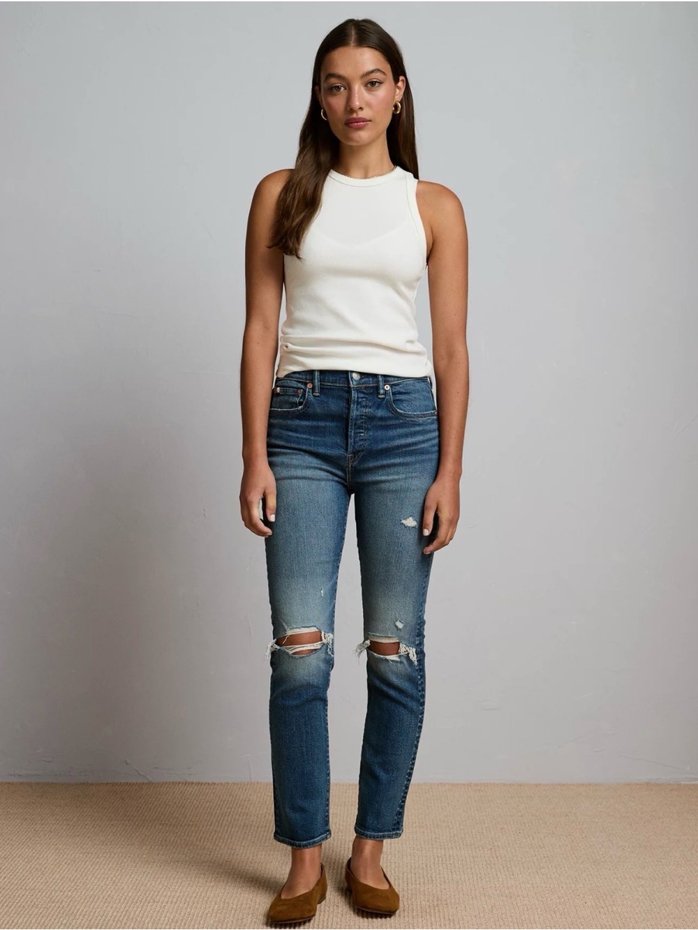AE77 Premium Straight Crop Jean.  Size 31.  Distressed